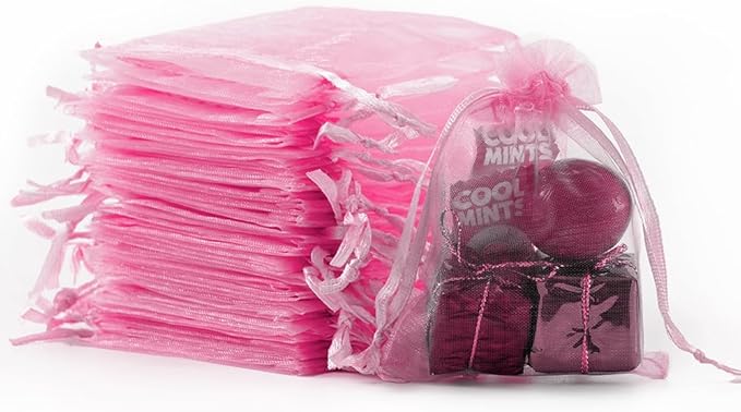 Meowoo 100PCS Organza Bags, 3x4in Small Mesh Bags Drawstring, Mesh Gift Bags Drawstring for Jewelry, Candy, Christmas, Sachets, Festivals, Bathroom Soaps, Makeup Organza, Wrapping Supplies(pink)