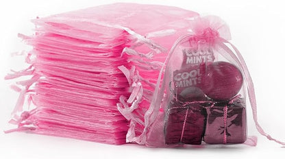Meowoo 100PCS Organza Bags, 3x4in Small Mesh Bags Drawstring, Mesh Gift Bags Drawstring for Jewelry, Candy, Christmas, Sachets, Festivals, Bathroom Soaps, Makeup Organza, Wrapping Supplies(pink)
