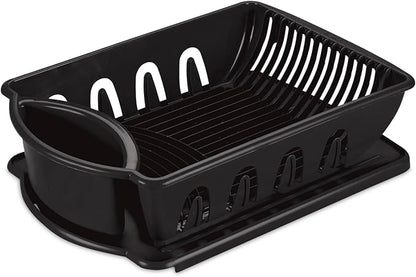Sterilite Large 2 Piece Sink Set, with Drainboard for Drying, Holds Clean Dishes in the Kitchen such as Plates, Cups, and Silverware, Black, 6-Pack