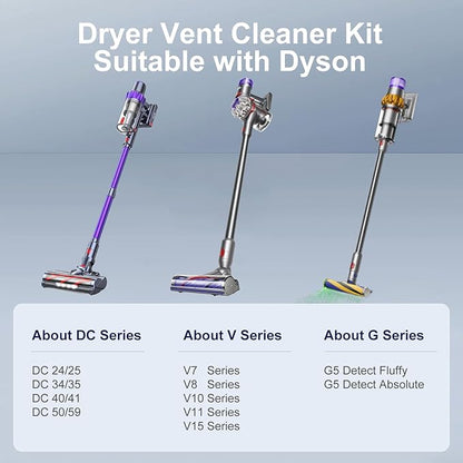 Dryer Lint Vacuum Attachment Compatible with Dyson V15 V12 V11 V10 V8 V7 Gen5 Cordless Vacuum Cleaner, Flexible Dryer Vent Cleaner Kit Lint, The switch lock, so you don't need press the switch tightly