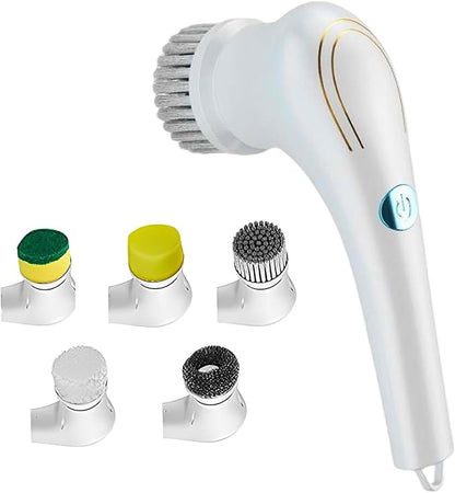 Electric Scrubber, Handheld Cleaning Brush, Includes 5 Replaceable Heads, Bathroom, Kitchen, Floor, Dish, Shoe, Glass - Multifunctional Home Accessory
