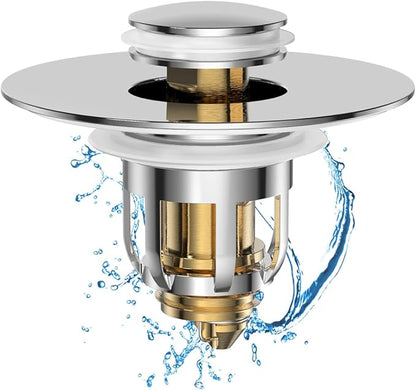 Universal 2 in 1 Bathroom Sink Stopper, Pop Up Bathroom Sink Drain Strainer with Anti-Clogging Filter Basket, Bathroom Drain Stopper Sink Plug for 1.06"-1.65" Basin Drain Holes