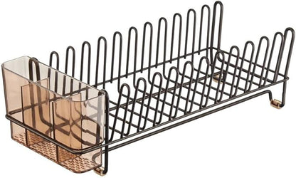 mDesign Dish Tray - Practical Draining Rack for Sink - Great Draining Rack - Up to 12 Plates and Cutlery - Bronze