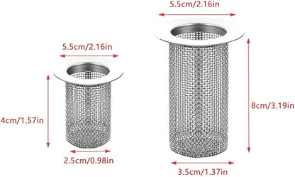 2 Pack Sink Drain Hair Catcher Shower Drain Strainer Stainless Steel Long Cylinder Tub Mesh Strainer Slop Basket Filter Trap for Bathroom Sink Utility Room Laundry Room RV Lavatory Bathtub