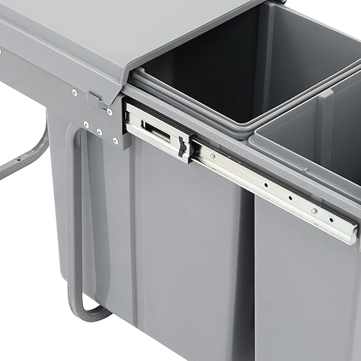 Pullout Trash Can, 10L + 20L Pull Out Under Cabinet Trash Can with Lid, Kitchen Cabinet Garbage Can Sliding Out Under Counter Waste Bin (Grey)