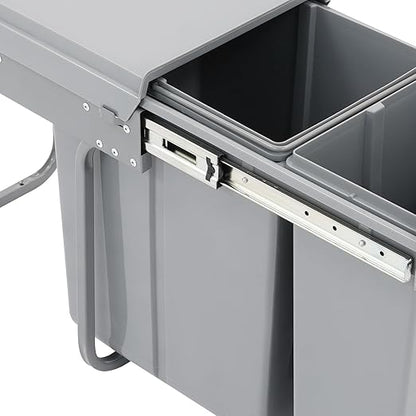 Pullout Trash Can, 10L + 20L Pull Out Under Cabinet Trash Can with Lid, Kitchen Cabinet Garbage Can Sliding Out Under Counter Waste Bin (Grey)