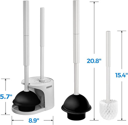 FORASTO 2 in 1 Toilet Plunger and Brush Set,Extended Handle Plunger,Toilet Bowl Brush Plunger Set,Bathroom Cleaning Tools,Cleaning Brush,Toilet Brush Plunger Combo,Light Grey（20.8inch）