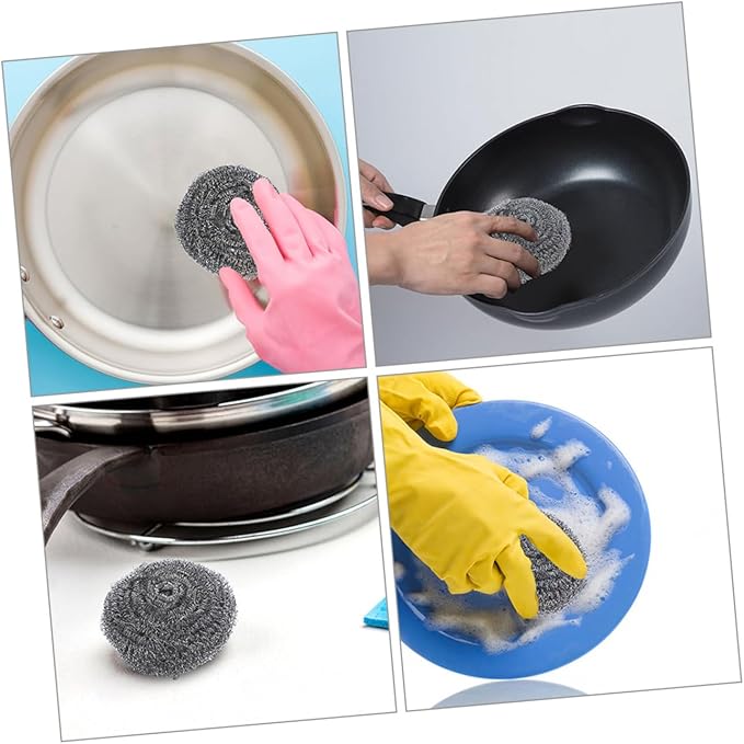 Cabilock 20pcs Pan Cleaning Scrubbers Metal Scrubber Balls for Pot Grill and Oven Cleaning Non-Shedding Kitchen Tool