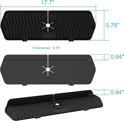 Faucet Guard - 90 Foldable Drain Mat for Kitchen & Bathroom with 2 Drain Ports (Black, 17.7"*5.66")
