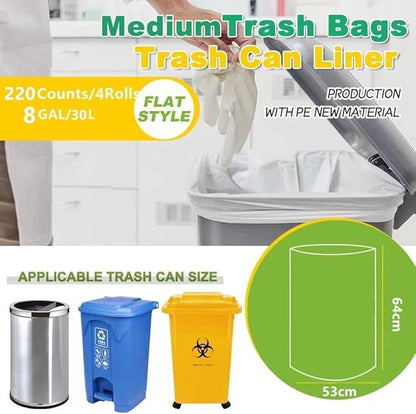 Medium Garbage Bags 8 Gallon /30 Liter Trash Bags Wastebasket Bin Liners Plastic Trash Bags for Bathroom Bedroom Office Trash Can 220 Count