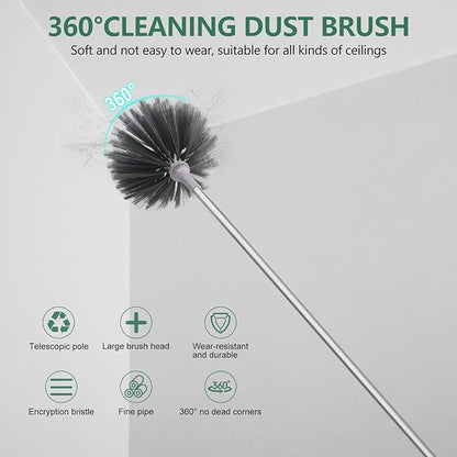 SetSail Dusters for Cleaning, 100-inch Extra-Long Cobweb Duster with Extension Pole, Bendable Microfiber Head & Cobweb Brush Washable Ceiling Fan Cleaner Duster Kit for High Ceilings, Corner