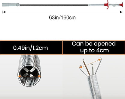 Drain Snake, 63-Inch Drain Clog Remover Tool, Flexible Grabber Claw for Bath Tub, Toilet, Kitchen Sink & Sewer