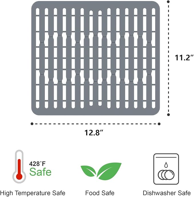 GSlife Expandable Over the Sink Dish Drying Rack with Silicone Sink Protector - Stainless Steel Dish Drainer with Locking Knob, Adjustable Dryer Strainer for Kitchen, 12.8" W x 10.8"-17.9" L, Silver