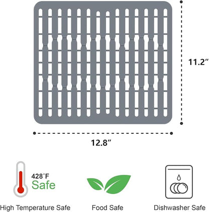 GSlife Expandable Over the Sink Dish Drying Rack with Silicone Sink Protector - Stainless Steel Dish Drainer with Locking Knob, Adjustable Dryer Strainer for Kitchen, 12.8" W x 10.8"-17.9" L, Silver