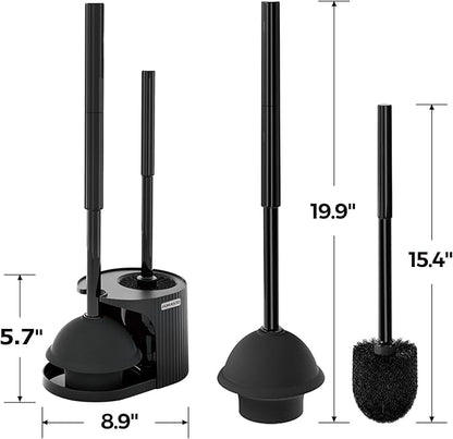 FORASTO 2Pack 2 in 1 Toilet Brush and Plunger Set, Extended Handle Plunger,Toilet Bowl Brush Plunger Set,Bathroom Cleaning Tools,Toilet Brush Plunger Combo,Cleaning Supplies，Bright Black(19.9inch)