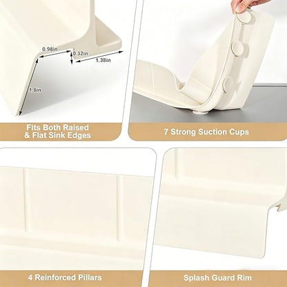 Sink Splash Guard with Suction Cups, 23", Silicone Water Guard for Kitchen & Bathroom, Faucet & Countertop Protector, Easy Install, Dishwasher Safe, Cream
