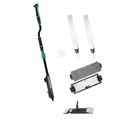 Unger Commercial Excella 18" Floor Cleaning Pocket Mop Kit - Adjustable Height, Liquid Dispensing System, 2 Microfiber Pads and Refillable Bottles - EFKT5