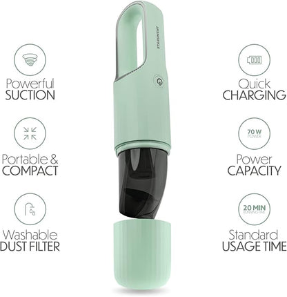 STARUMENT Vacuum Cleaner for Dust, Pet Hair Dirt Home, Car Interior Lightweight, Portable, Handheld, Cordless, Easy to Use, Compact Design Battery Rechargeable with USB-C Cable (Mint Green)