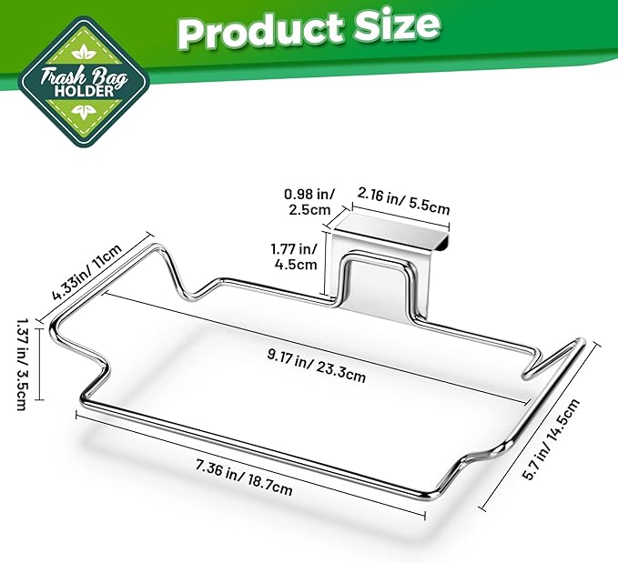 Trash Bag Holder,2 Pack Trash Bag Holder for Cabinet Door and Cupboards,Stainless Steel,Plastic Bag Holder Under Sink,Use for Kitchen,Bathroom,Camper,Rv