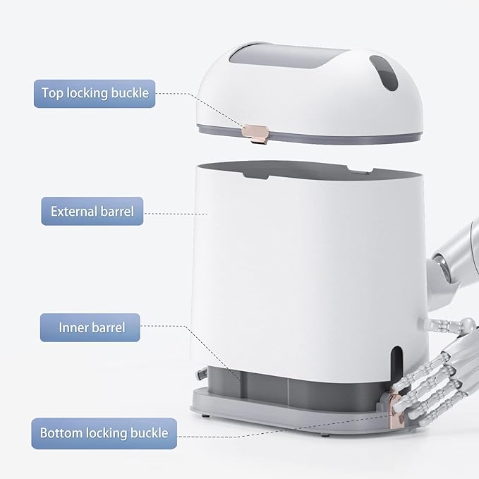 ELPHECO Bathroom Trash Can, 2.5 Gallon Motion Sensor Waterproof Trash Bin with Butterfly lid, Bathroom Decor Waste Basket Garbage Bin for Bedroom Kitchen and Office use, White with Golden Button