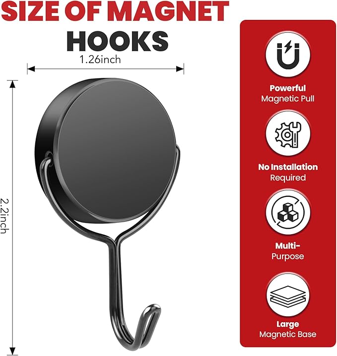 Buelkmag Magnetic Hooks 80LBS Heavy Duty Magnet Hook for Cruise Cabins 2026 Cruise Ship Essentials Strong Swivel Magnets with Hook for Hanging Refrigerator Classroom Home Kitchen Grill 4 Pack-Black