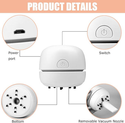 YUNYILAN Desktop Vacuum Cleaner USB Recharging, Portable Mini Vacuum Cleaner for Cleaning Eraser Crumbs, Dust, Crumbs, Computer Keyboard and Car (White)