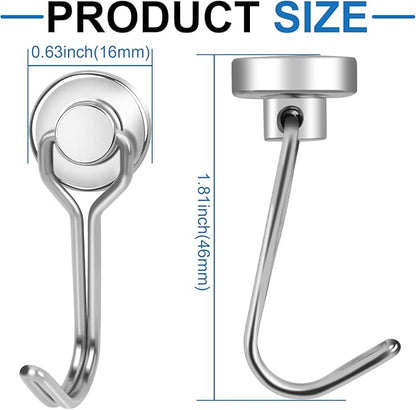 E BAVITE Swivel Swing Silver Magnetic Hooks,30LBS Powerful Strong Neodymium Rare Earth Magnet Hook. Perfect for Refrigerator, Kitchen and Other Surfaces, Pack of 50