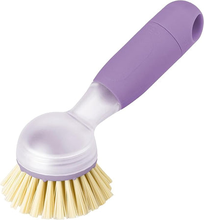 Vigar Rengo Dish Brush with Soap Dispenser - Dish Scrubber with Handle, Kitchen Scrub Brush for Dishes, Sink Cleaning Brush, Soap Dispensing Dish Wand with Nylon Bristles, Non Scratch - Purple