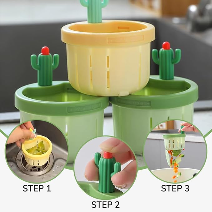 Cactus Kitchen Sink Drain Strainer, Upgrade Self-Cleaning Faucet Hanging Filter Basket, 2026 New Multifunctional Kitchen Sink Drain Strainer Press Automatic Dumping Basket (Green+Yellow)