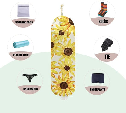 2Pcs Sunflowers Plastic Bag Holder 22.5x9 Inch, Wall Mount Grocery Bag Holder for Plastic Bags, Summer Floral Reusable Grocery Bags Storage Dispenser for Home Kitchen Decor, Sunflower Gifts for Women