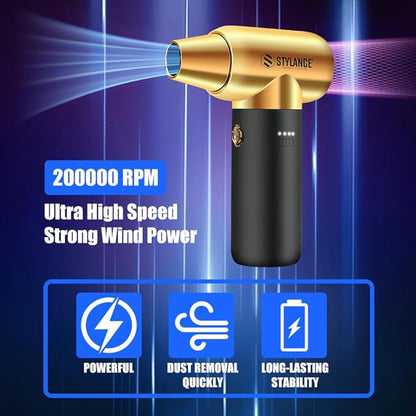 Compressed Air Duster - Barber Blower, Electric Duster, 3 Gear Mini Portable Jet Dry Air Blower, Cordless Vacuum Cleaner, for PC, Office,Salon, Fan, Laptop, Keyboard, Car (Gold)
