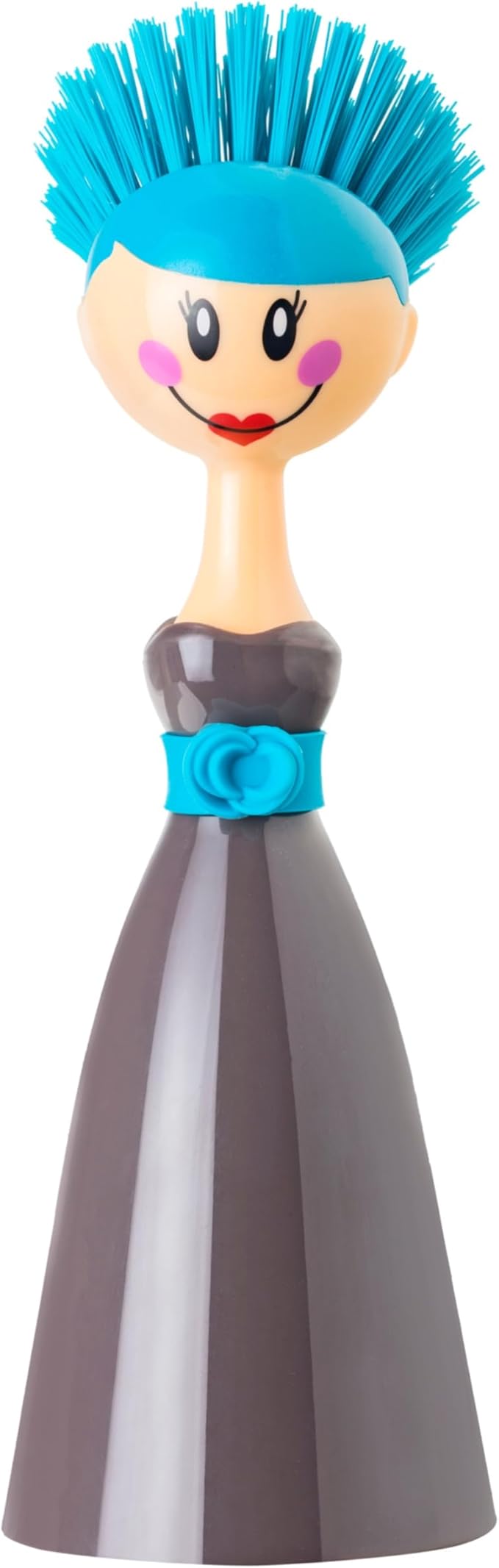 Vigar Dolls Dish Brush with Handle and Holder - Dish Scrubber Brush for Dishes and Pans, Kitchen Scrub Brush, Dishwashing Brush for Kitchen Sink Cleaning, Cute Standing Dish Brush Design - Gray, Blue