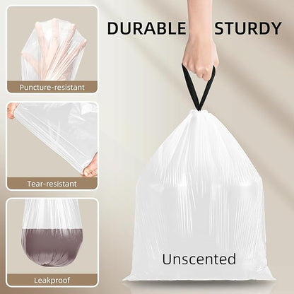 KSSKSS 4 Gallon Mini Drawstring Trash Bags, Small Garbage Bags by KSSKSS, Code a fit 15-22 Liter, 4-6 Gal, White Trash Bin Liners for Home Office Kitchen Bathroom Bedroom, 120 Counts