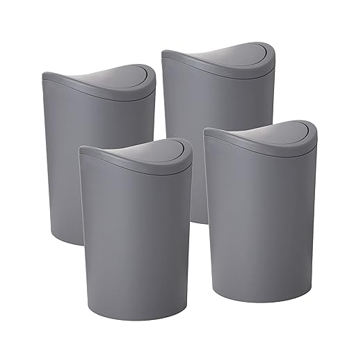 Superio Small Bathroom Trash Can with Lid, Modern Grey Mini Waste Bin with Swing Lid (1 1/2 Gallon, 6 Liter) Plastic Garbage Can for Kitchen, Bathroom, Bedroom, Office, Under Desk (4, Grey)