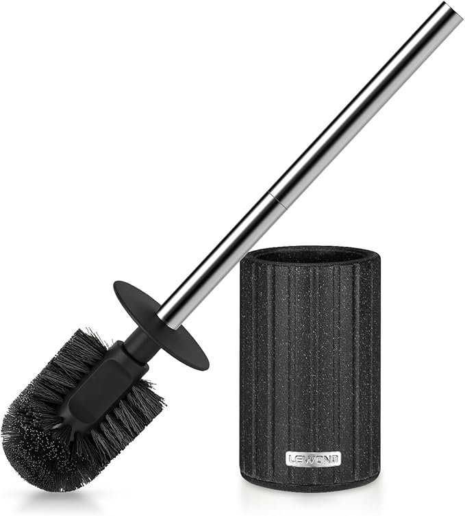 Toilet Bowl Brush and Holder, Durable Toilet Scrubber Bristles, Long Stainless Steel Handle, Ceramic Texture Toilet Brush and Holder Set, Deep Cleaning Toilet Brush for Bathroom, Black