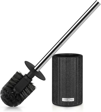 Toilet Bowl Brush and Holder, Durable Toilet Scrubber Bristles, Long Stainless Steel Handle, Ceramic Texture Toilet Brush and Holder Set, Deep Cleaning Toilet Brush for Bathroom, Black