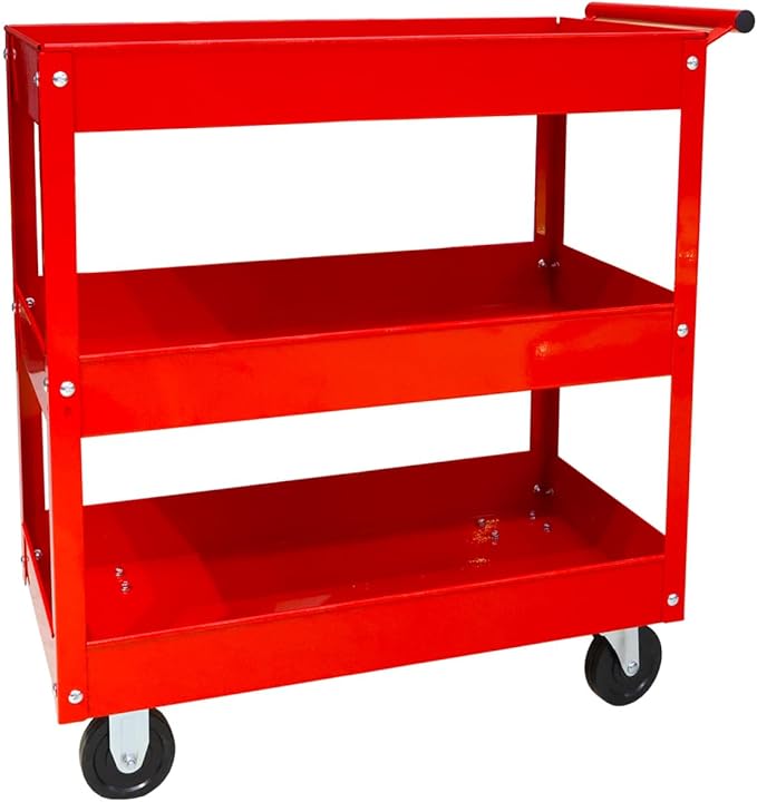 Torin APTC302B Steel Tool Service Push Cart with 3 Shelves and 200 lb Capacity, Red