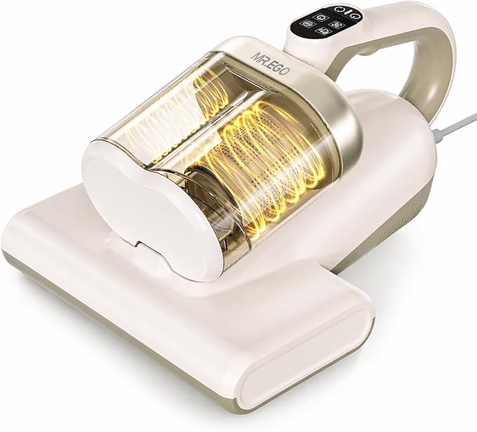 Mr.ego Mattress Vacuum Cleaner, 4-in-1 Bed Vacuum Cleaner, 16kPa Strong Suction, 253.7 nm UV-C Light & Ultrasonic Technology, Dual Cup, Wide Suction Port, Corded Handheld Vacuum for Bed, Sofa, Crib