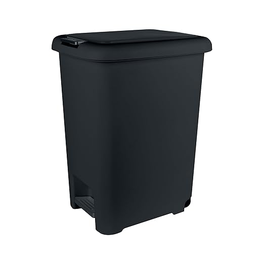 Superio 45L Slim Step & Push Trash Can with Wheels - Dual Opening, Space-Saving Design (17.52"x13.07"x22.24") - Black