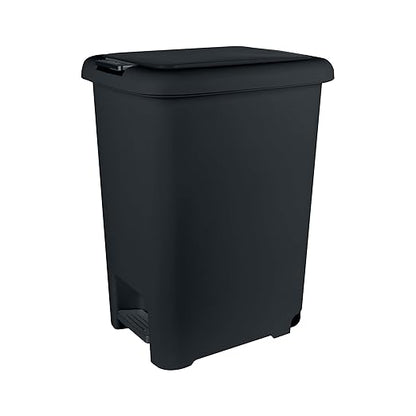 Superio 45L Slim Step & Push Trash Can with Wheels - Dual Opening, Space-Saving Design (17.52"x13.07"x22.24") - Black