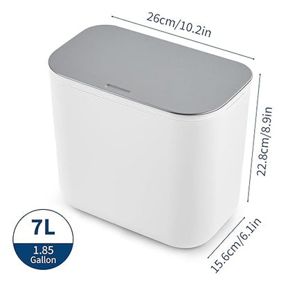 1.8 Gallon Kitchen Compost Bin for Counter Top or Under Sink, Hanging Small Trash Can with Lid for Cupboard/Bathroom/Bedroom/Office/Camping, Mountable Indoor Compost Bucket - White