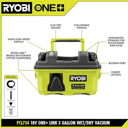RYOBI ONEAND 18V Link Cordless 3 GAL. Wet/Dry Vacuum Tool ONLY PCL734B