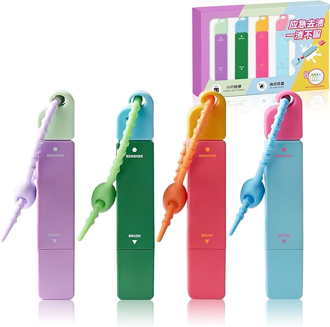 Instant Stain Remover Pen – 4-Pack Double-Ended Laundry Cleaner | Portable Fabric Stain Removal Pen for Travel, Dorm, Office, Carpet, Mattress, Clothing