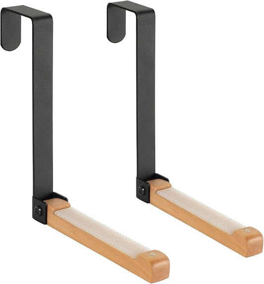 2 Pack Folding Clothes Drying Rack, Thickness Adjustable, Metal/Wooden, Portable, Lightweight, Heavy Duty, Over The Door Hooks for Laundry (Black)