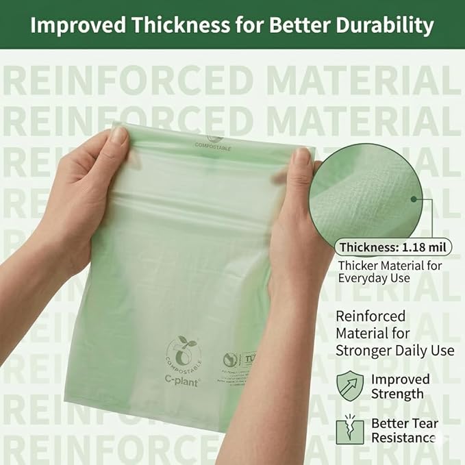 C Crystal Lemon 50 Count Biodegradable Kitchen Food Waste Bags - 6 Gallon Scraps Bags - Heavy Duty Compostable Waste Bags for Kitchen - Unscented Trash Bags 6 Gallon for Yard, Food