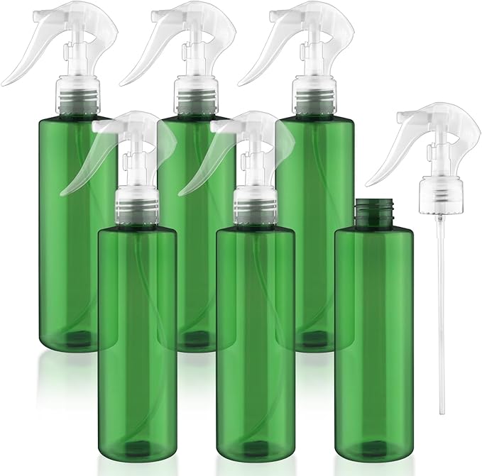 6-Pack 200ml Green PET Plastic Spray Bottles with Clear PP Head Empty Fine Mist Liquid Sprayer Multi-Purpose Atomizer Dispenser for Home,Garden and Beauty