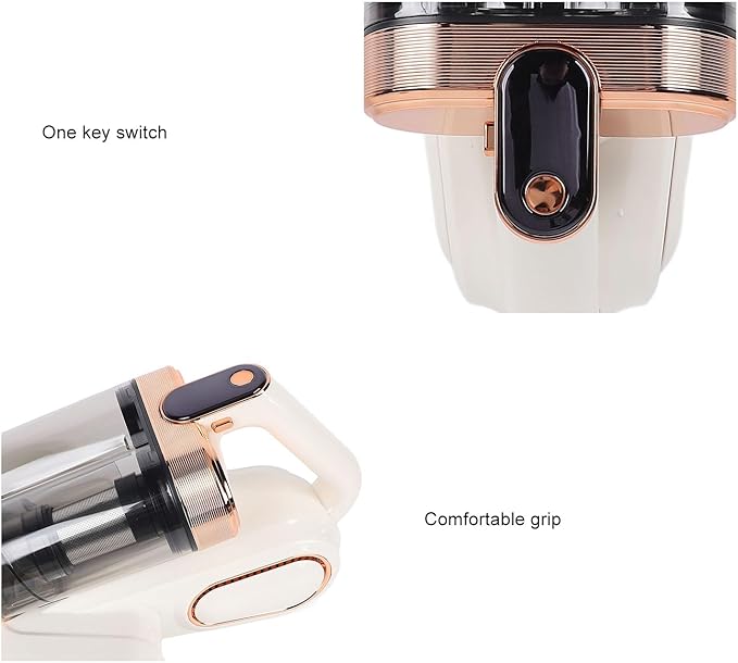 HEEPDD Handheld Mattress Vacuum Cleaner, Cordless, 13000Pa Strong Suction, White Gold, 520ml Dustbin with UV Light for Bed Sofa Carpet Pet Hair