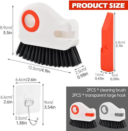 Groove Cleaning Brush 2 in 1 Grout Cleaner Tool Grip Brush, Multifunction Window Track Cleaner with Hard Bristle and Scraper Cleaning Brush for Sliding Door Track, Window(Color:White)