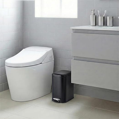 GlowSol Bathroom Trash Can with Lid, 1.3 Gallon 12 L Stainless Steel Step Trash Can with Removable Liner Bucket, Slim Small Wastebasket for Toilet Bedroom Office, Black