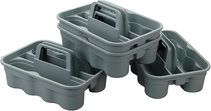Kekow 4-Pack Plastic Storage Caddy, Carry Caddy with Handle, Gray